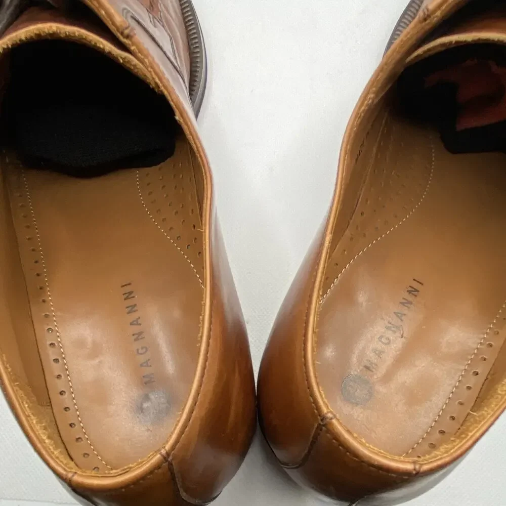 Magnanni 9803 Men’s 11.5 Cognac Brown Leather Lace Up Dress Shoes Made Spain